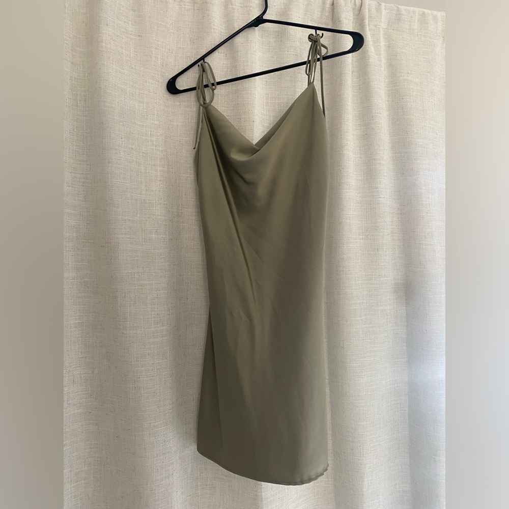 Brandy Melville Kim Cowl Neck Satin Mini in Pistachio, Sage, Green